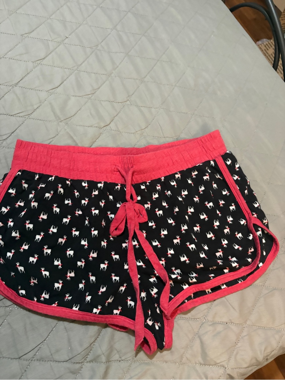 Victoria's Secret Black Shorts with Pink Trim and Reindeer Print